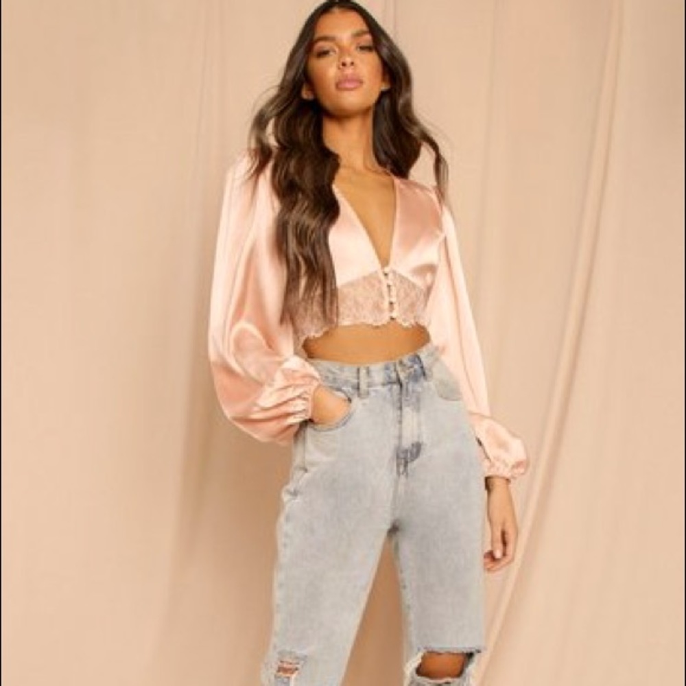 Boutique crop satin blouse
